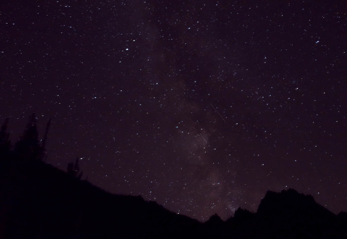 Still figuring out how to take decent star shots with the point-and-shoot -- this is from our camp at Snow Lakes. 