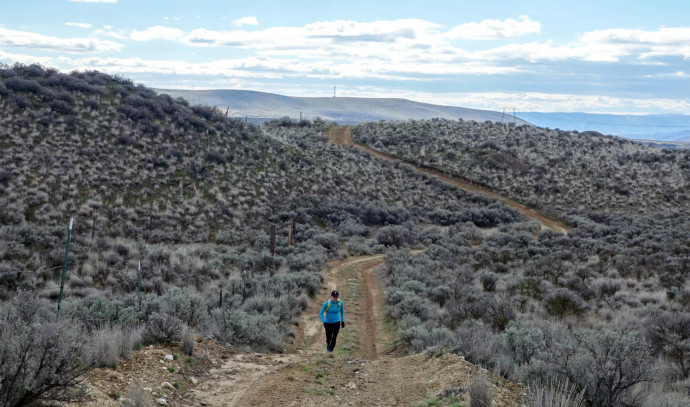 Katy running along one of the jeep trails we explored.