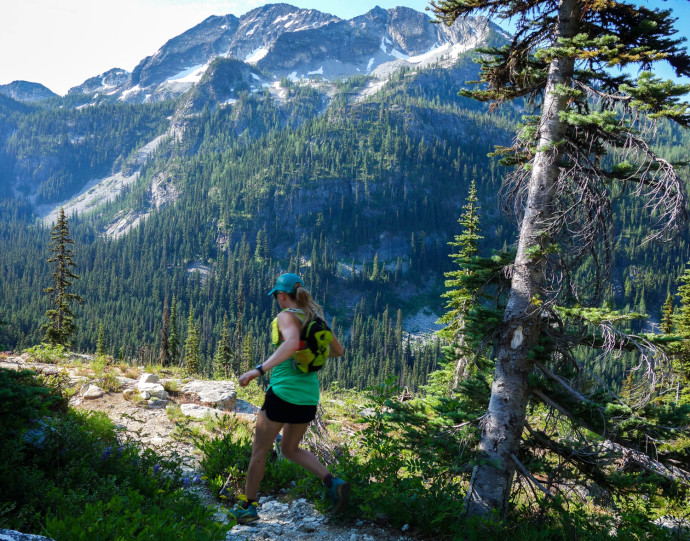 Katy starting the descend towards Rainbow Creek after McAlistair Pass.