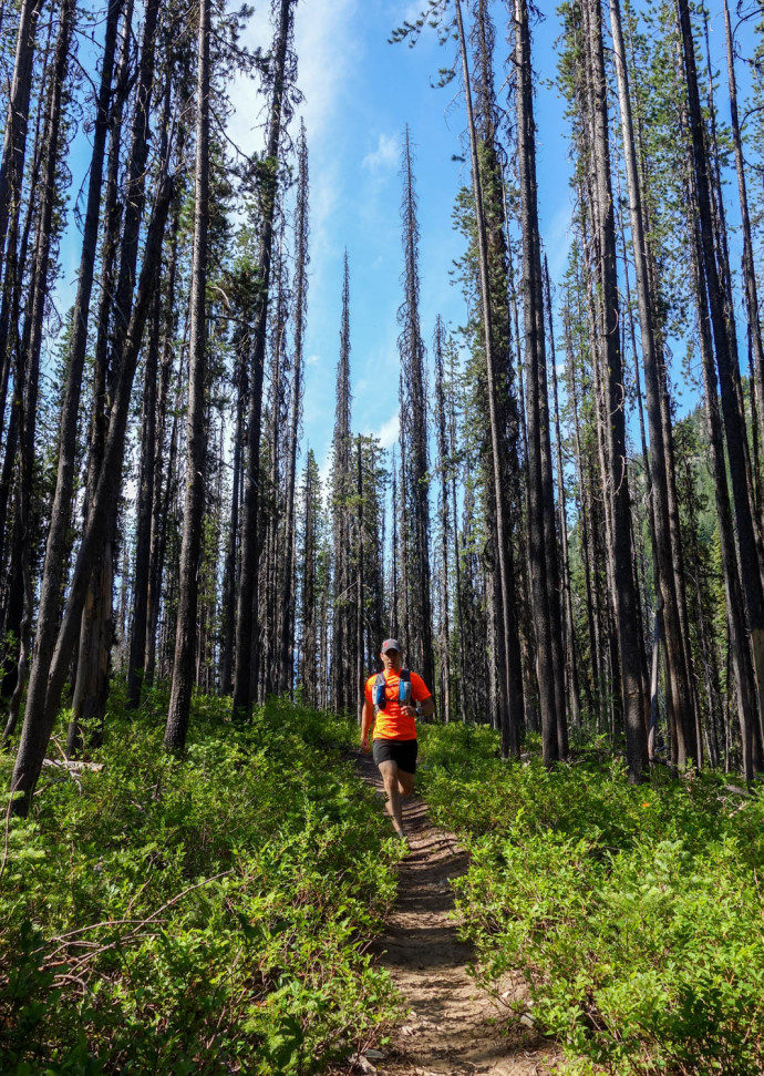 Running through some awesome, fast single track. 