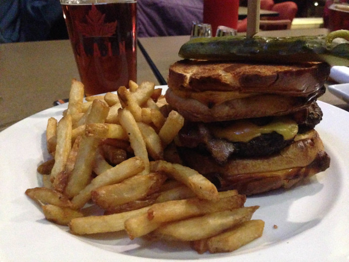 Sicamous Grub. Tasted as good as it looked. I felt as bad afterwords as it looks. Yes. That's a burger between two grilled-cheeses. 