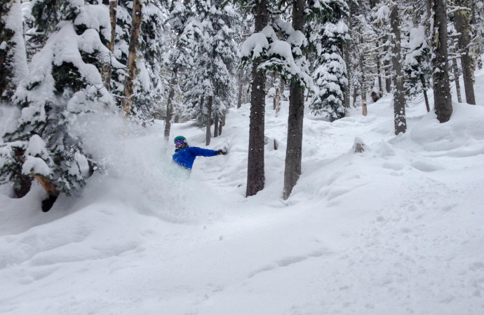 Katy blasting a powder keg at Revelstoke.