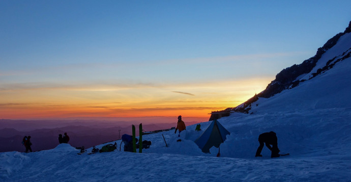 Sun setting as we continued to set up our shelter.