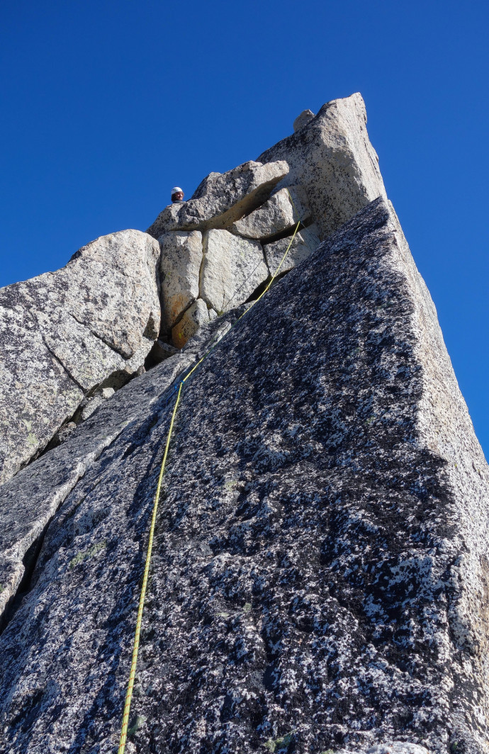 High on Prussik's west ridge; on Pitch 2.