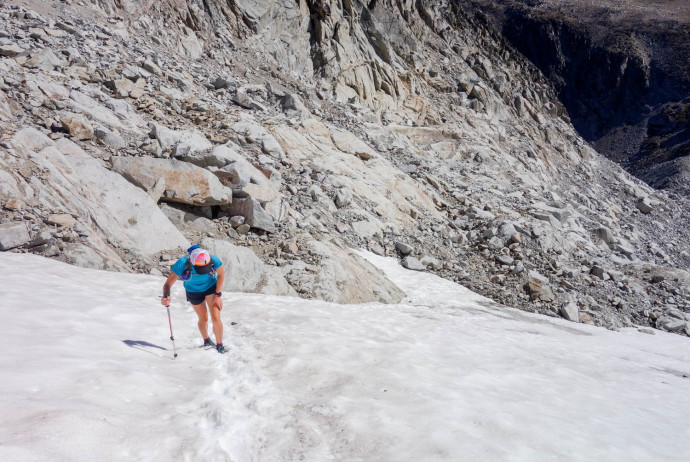 Following behind in Ely's carefully-kicked snow steps