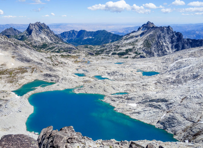 Looking down on the Enchantment Lakes from Witch's Tower