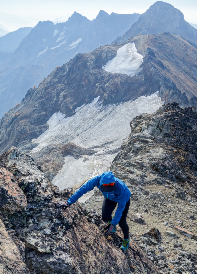 Katy scrambling on Freezer Peak